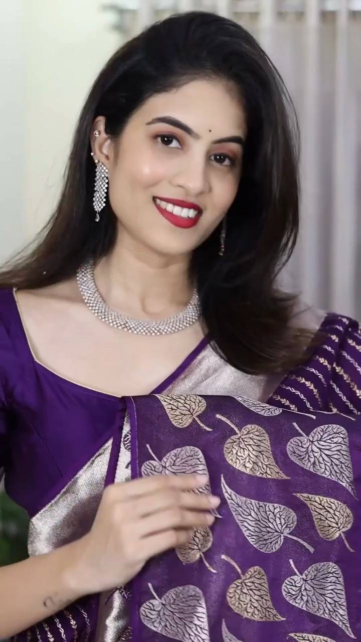 Elegant Purple Soft Lichi Silk Saree with Contrast Jacquard Border