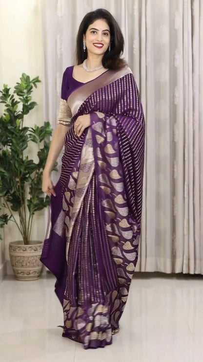 Elegant Purple Soft Lichi Silk Saree with Contrast Jacquard Border