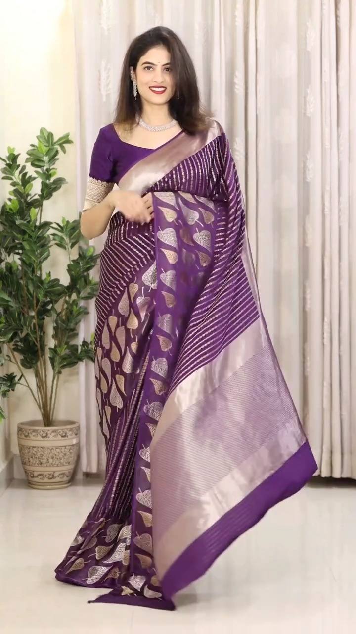 Elegant Purple Soft Lichi Silk Saree with Contrast Jacquard Border