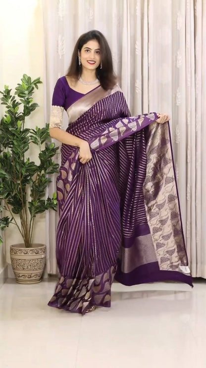 Elegant Purple Soft Lichi Silk Saree with Contrast Jacquard Border