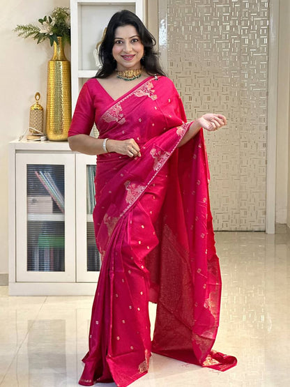 Running blouse with exclusive jacquard border & heavy brocade blouse piece