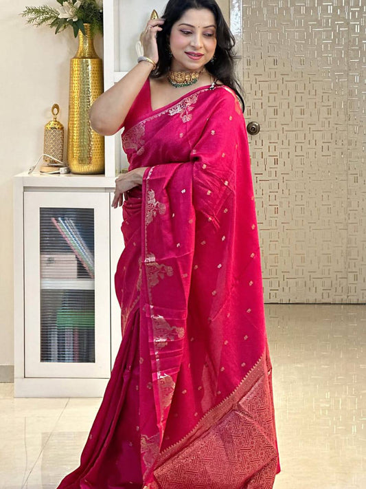 Running blouse with exclusive jacquard border & heavy brocade blouse piece