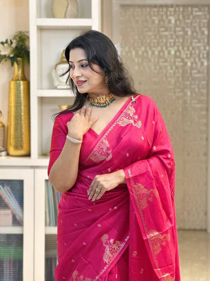 Running blouse with exclusive jacquard border & heavy brocade blouse piece