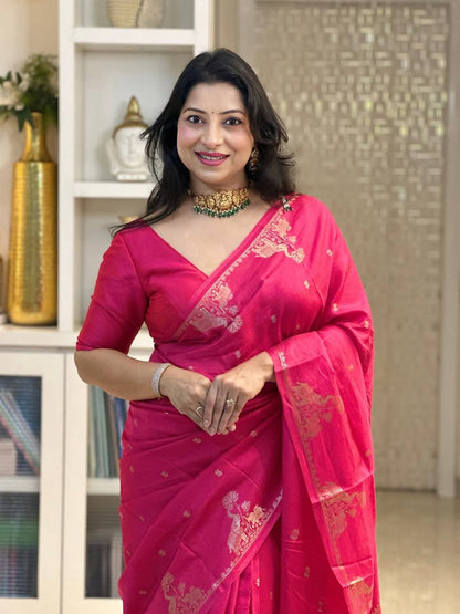 Running blouse with exclusive jacquard border & heavy brocade blouse piece
