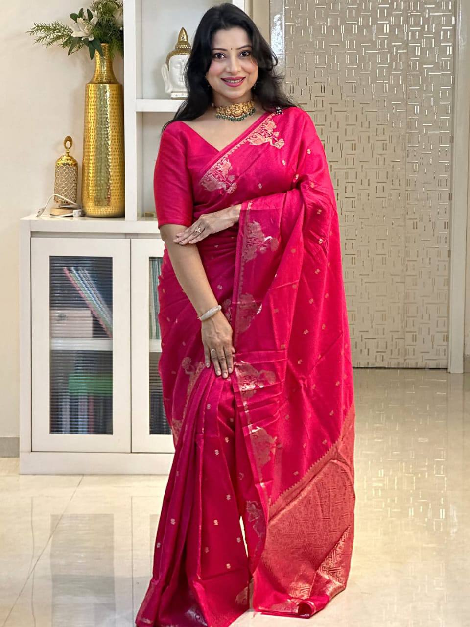 Running blouse with exclusive jacquard border & heavy brocade blouse piece