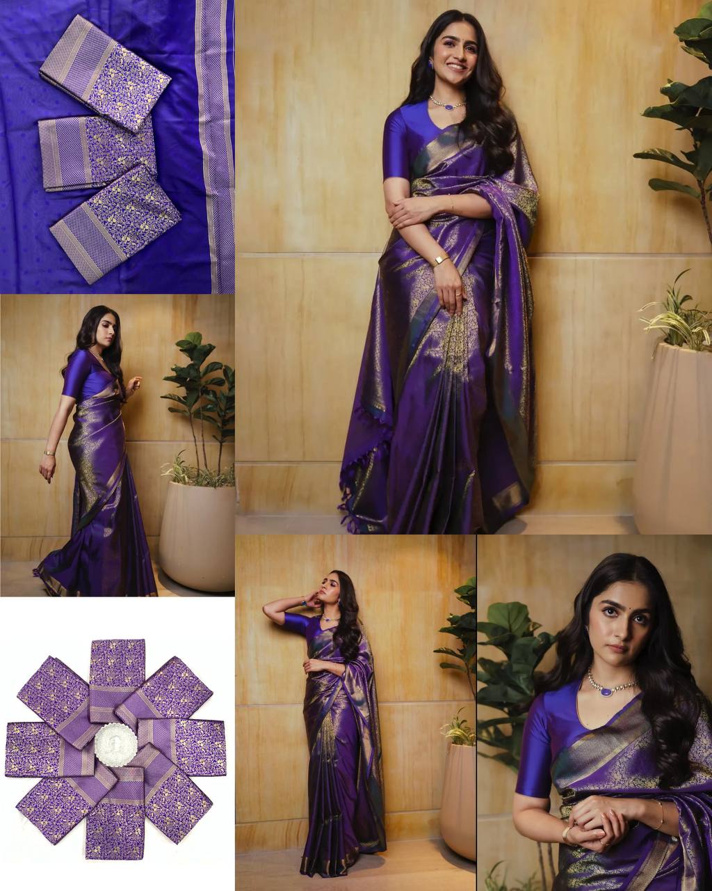 Royal Purple Kanjivaram Silk Saree with Rich Gold Zari Work & Elegant Traditional Finish