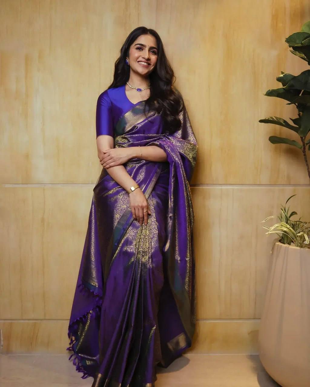 Royal Purple Kanjivaram Silk Saree with Rich Gold Zari Work & Elegant Traditional Finish