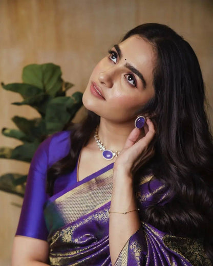 Royal Purple Kanjivaram Silk Saree with Rich Gold Zari Work & Elegant Traditional Finish