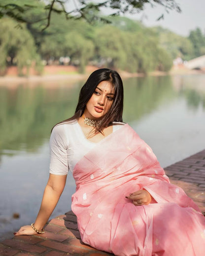 Graceful Pink Soft Lilan Slab Saree with Rich Pallu & Elegant Jacquard Work