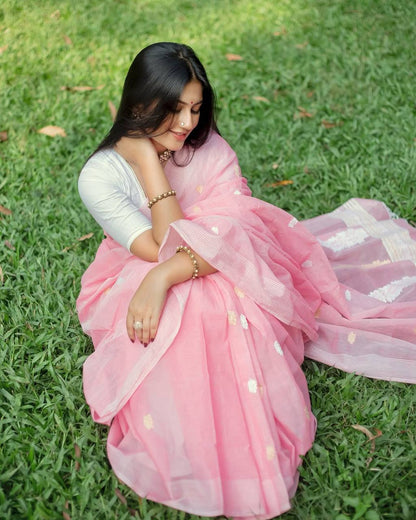Graceful Pink Soft Lilan Slab Saree with Rich Pallu & Elegant Jacquard Work