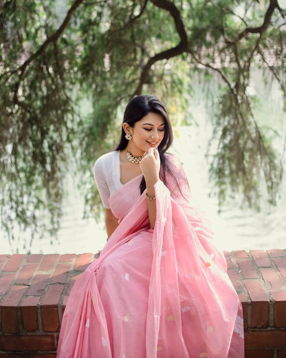 Graceful Pink Soft Lilan Slab Saree with Rich Pallu & Elegant Jacquard Work
