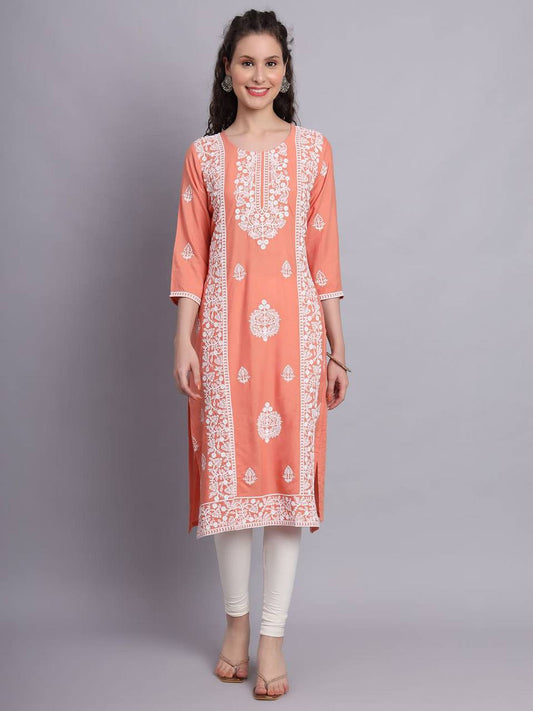 New Trendy Aari Work Stylish Rayon Embroidery Kurti