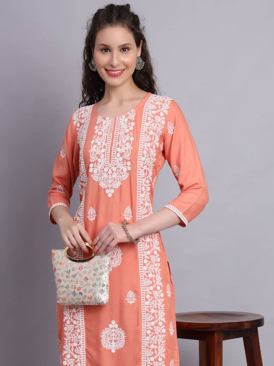 New Trendy Aari Work Stylish Rayon Embroidery Kurti
