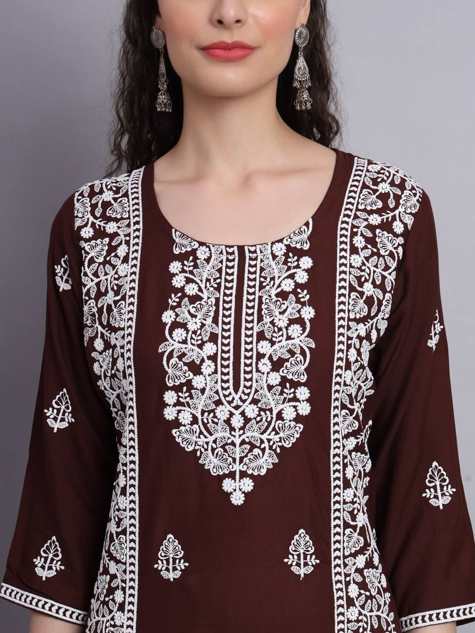 New Trendy Aari Work Stylish Rayon Embroidery Kurti