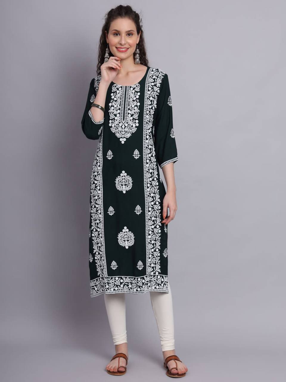 New Trendy Aari Work Stylish Rayon Embroidery Kurti