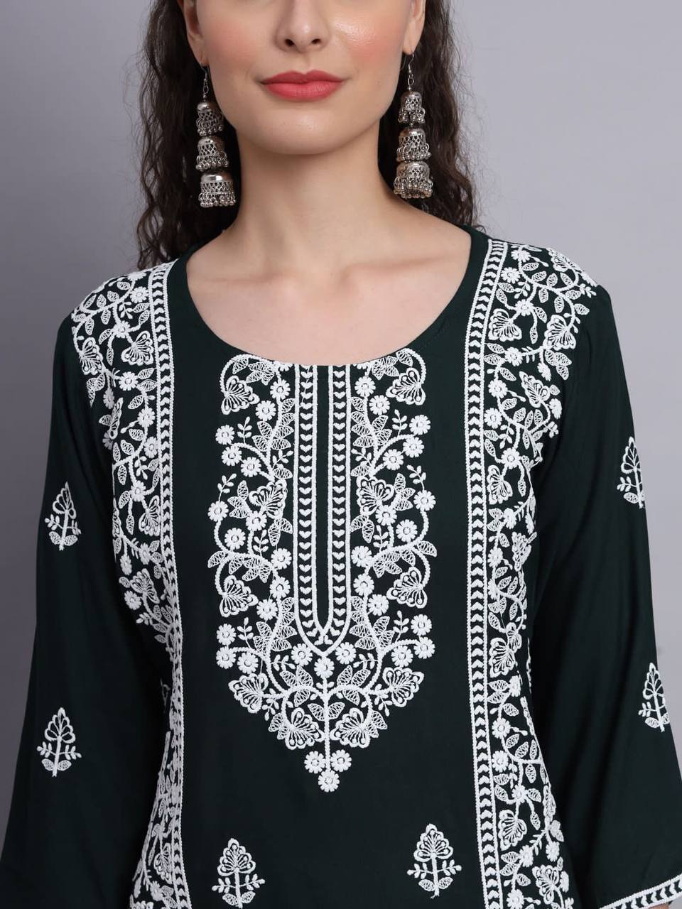 New Trendy Aari Work Stylish Rayon Embroidery Kurti