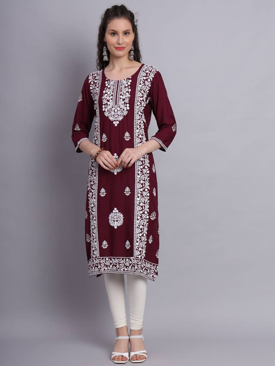 New Trendy Aari Work Stylish Rayon Embroidery Kurti