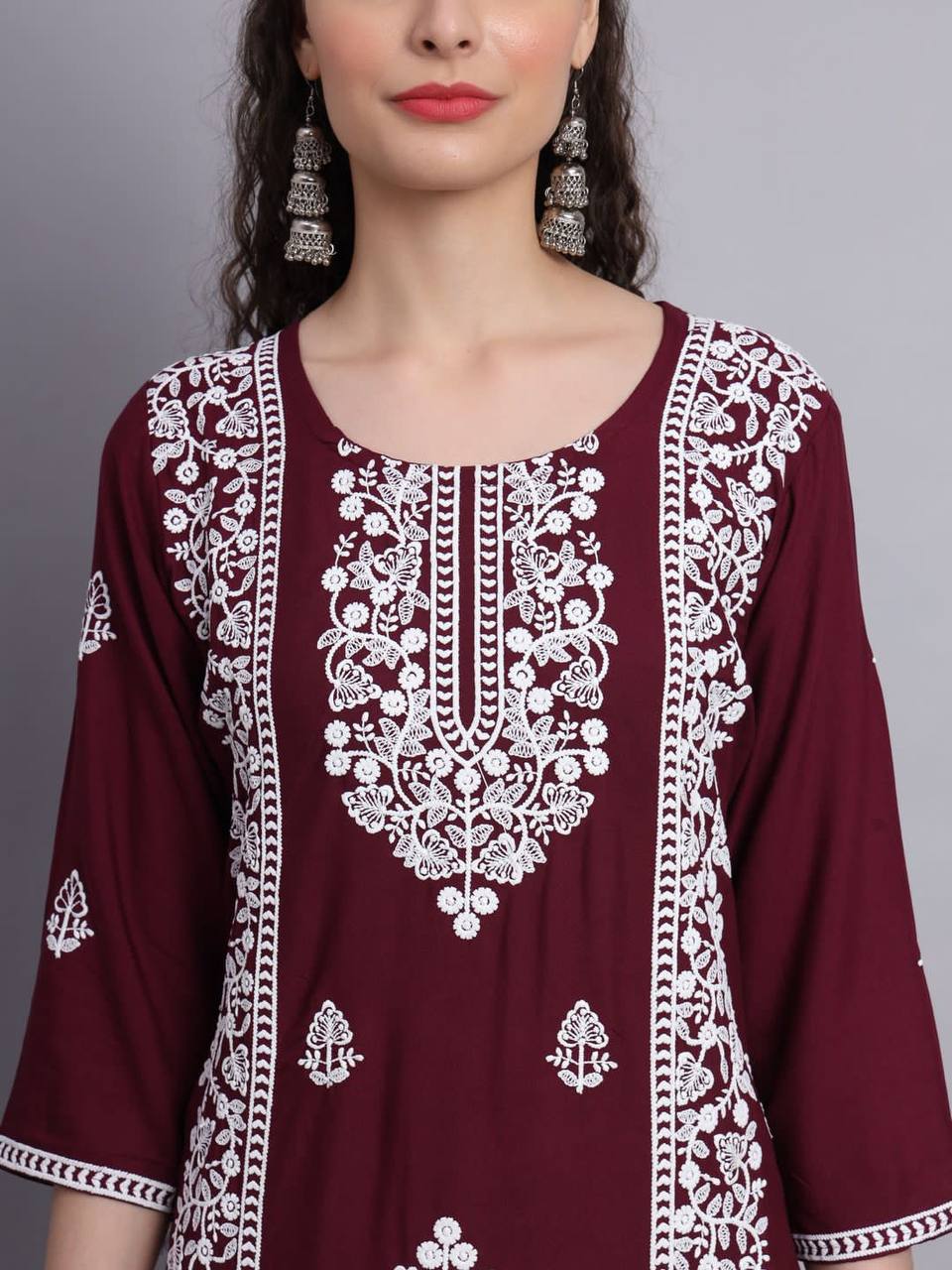 New Trendy Aari Work Stylish Rayon Embroidery Kurti