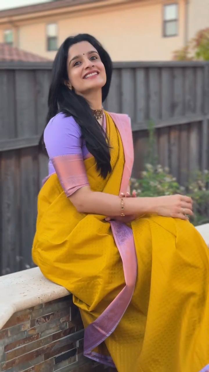 Sunset Glow – Mustard & Lavender Soft Silk Saree with Elegant Contrast Border