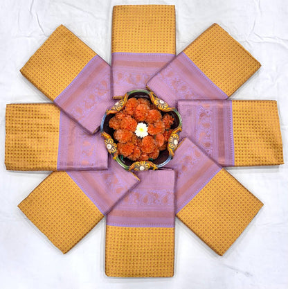 Sunset Glow – Mustard & Lavender Soft Silk Saree with Elegant Contrast Border