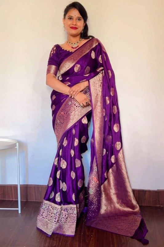 Royal Purple Lichi Silk Saree with Rich Pallu & All-Over Jacquard Work