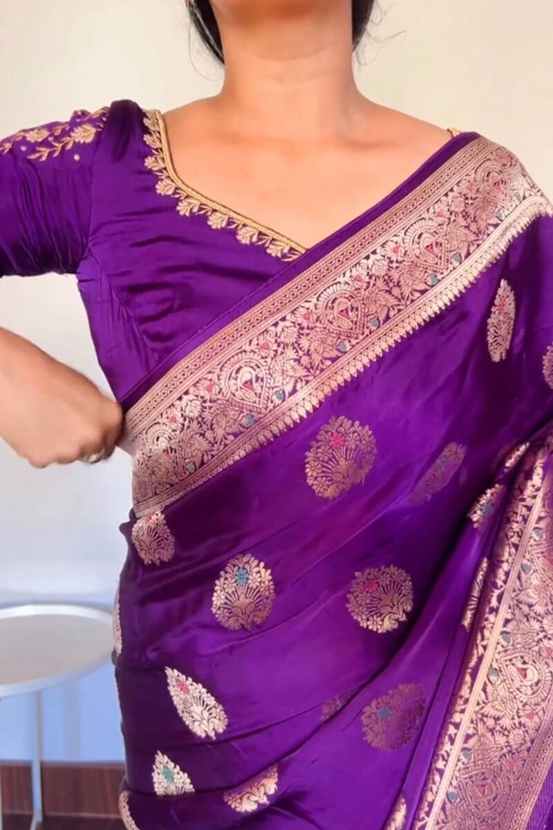 Royal Purple Lichi Silk Saree with Rich Pallu & All-Over Jacquard Work