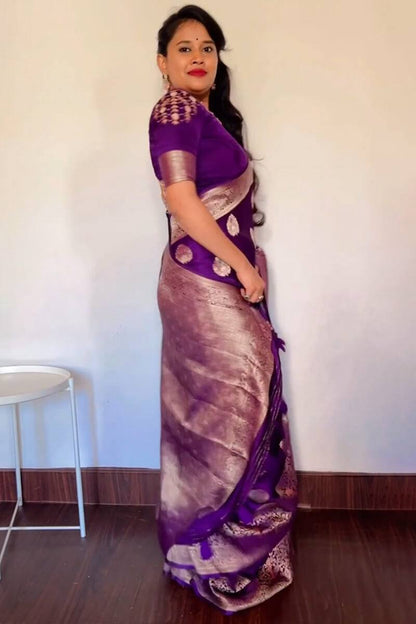 Royal Purple Lichi Silk Saree with Rich Pallu & All-Over Jacquard Work