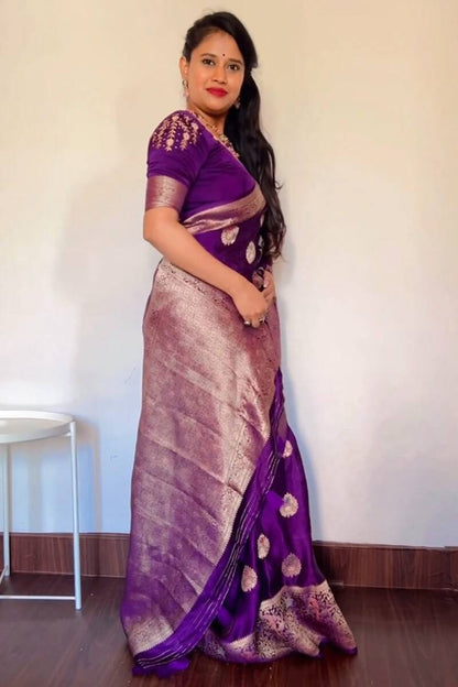 Royal Purple Lichi Silk Saree with Rich Pallu & All-Over Jacquard Work