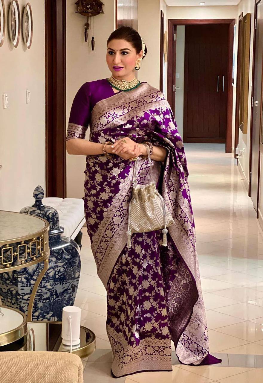 Elegant Soft Lichi Silk Saree with Rich Pallu & All-Over Jacquard Work
