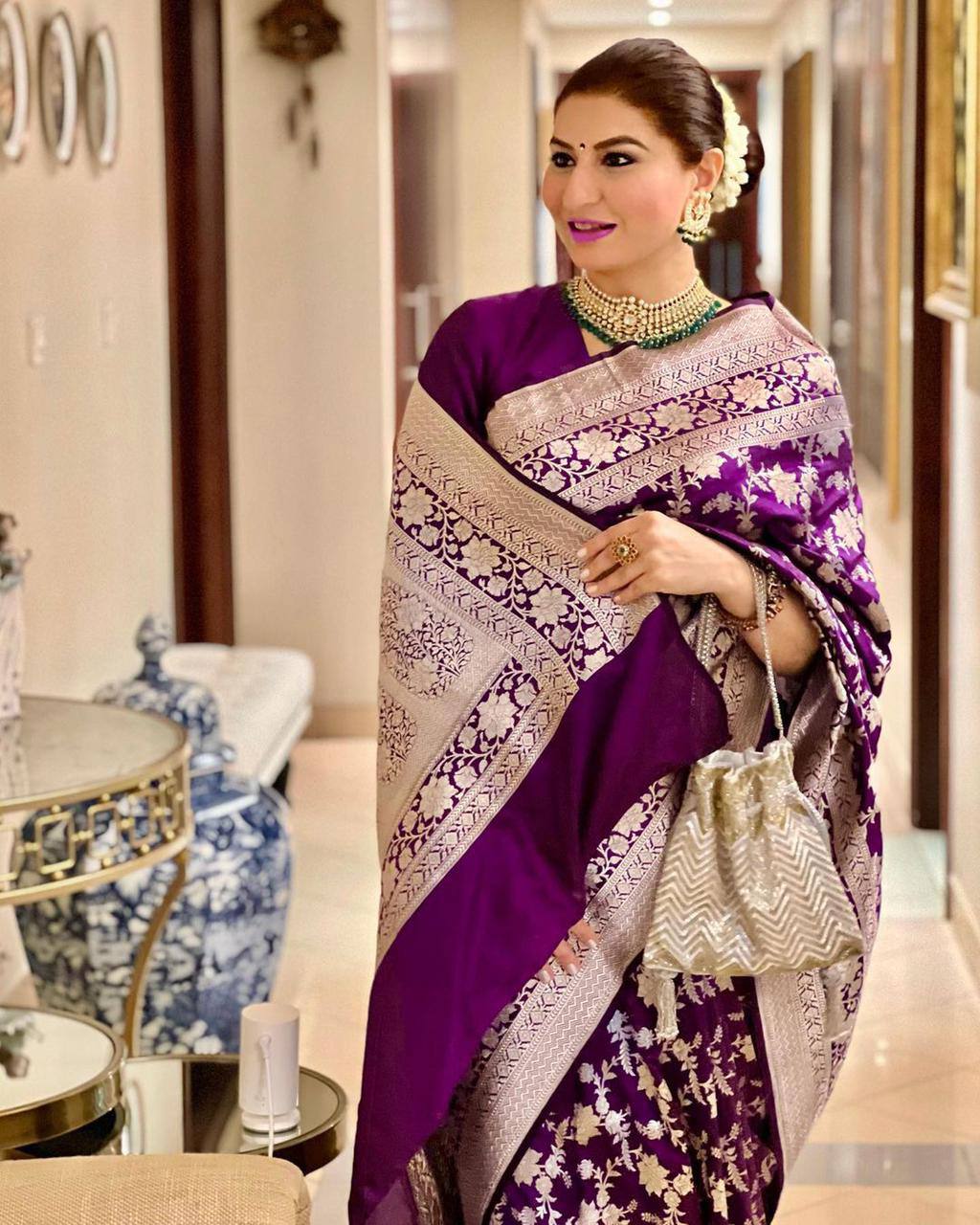 Elegant Soft Lichi Silk Saree with Rich Pallu & All-Over Jacquard Work