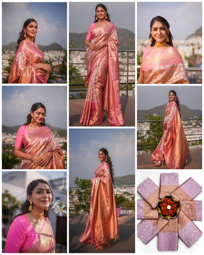 Elegant Soft Lichi Silk Jacquard Saree with Heavy Brocade Blouse