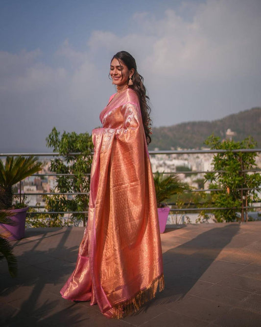 Elegant Soft Lichi Silk Jacquard Saree with Heavy Brocade Blouse