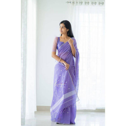 Light Purple Colour Banarasi Linen Silk Saree With Blouse Piece