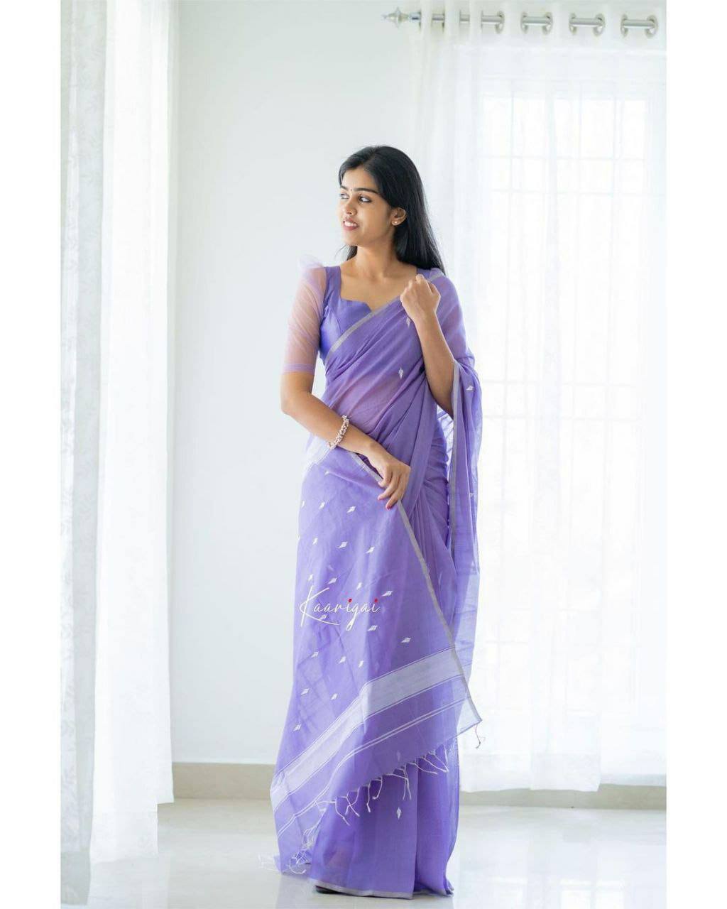 Light Purple Colour Banarasi Linen Silk Saree With Blouse Piece