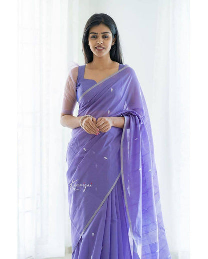 Light Purple Colour Banarasi Linen Silk Saree With Blouse Piece