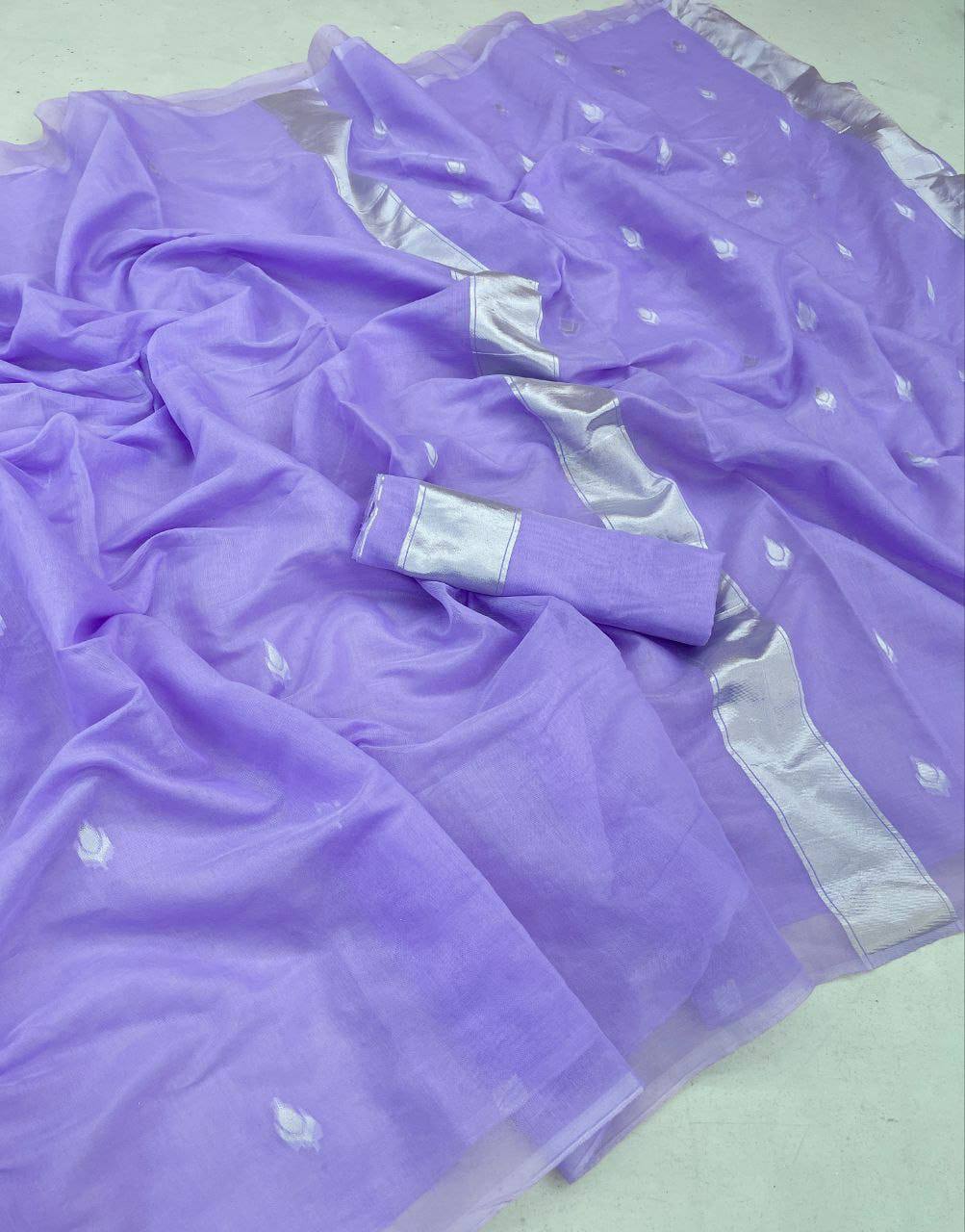 Light Purple Colour Banarasi Linen Silk Saree With Blouse Piece