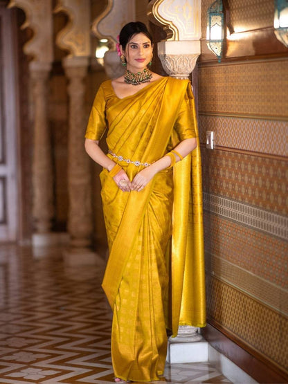 Luxurious Handcrafted Traditional Saree - YELLOW