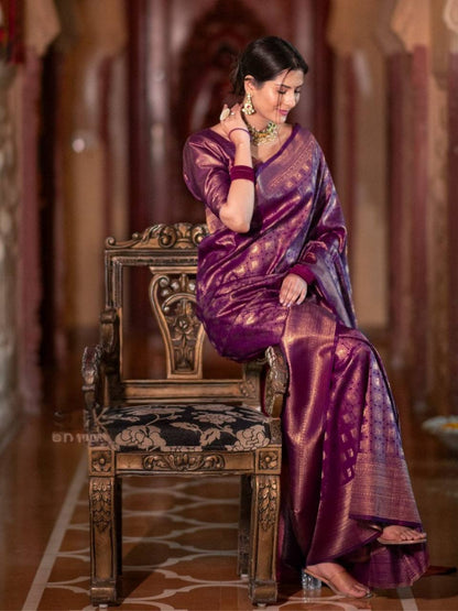 Luxurious Handcrafted Traditional Saree - WINE