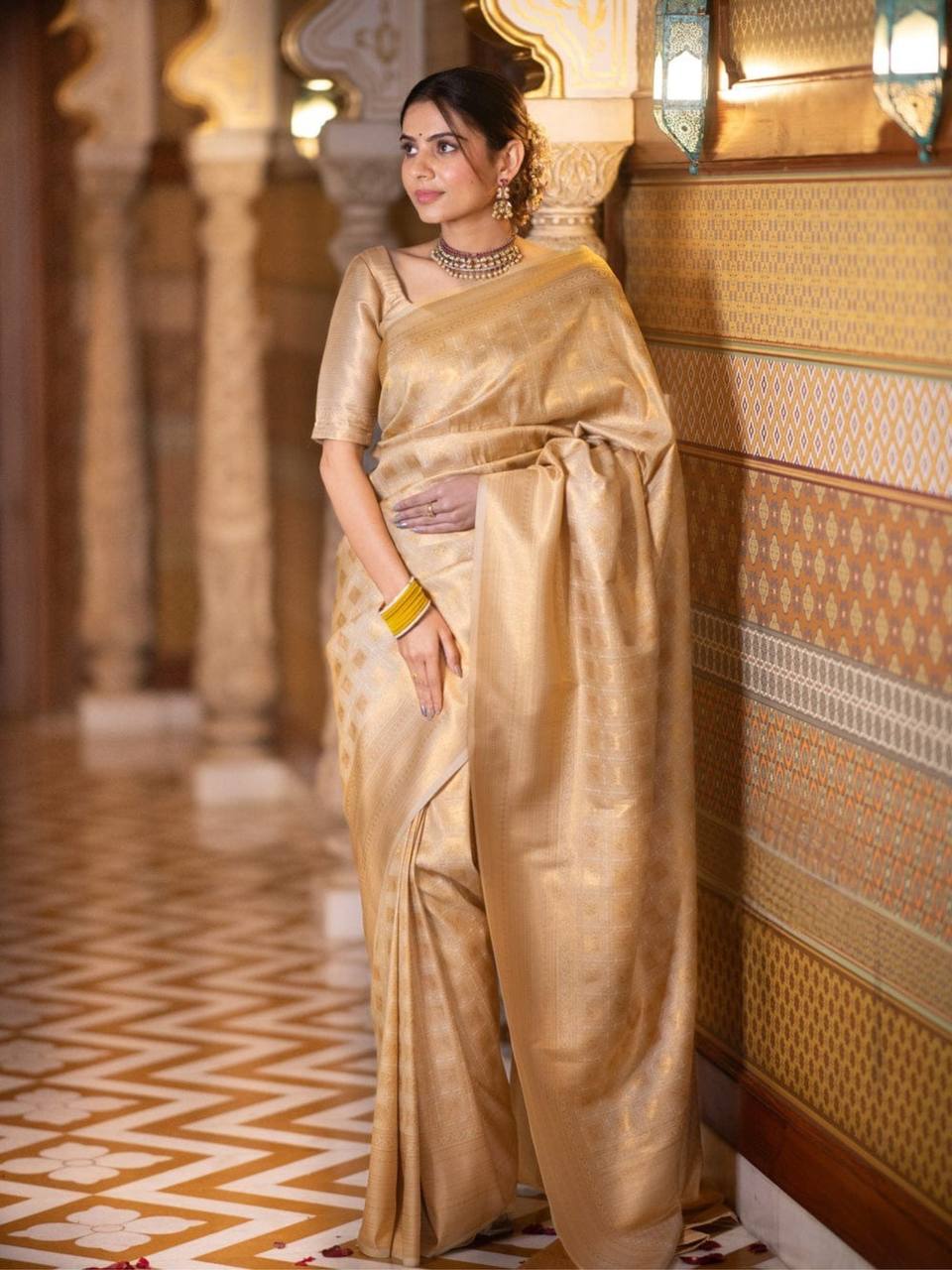 Luxurious Handcrafted Traditional Saree - Beige