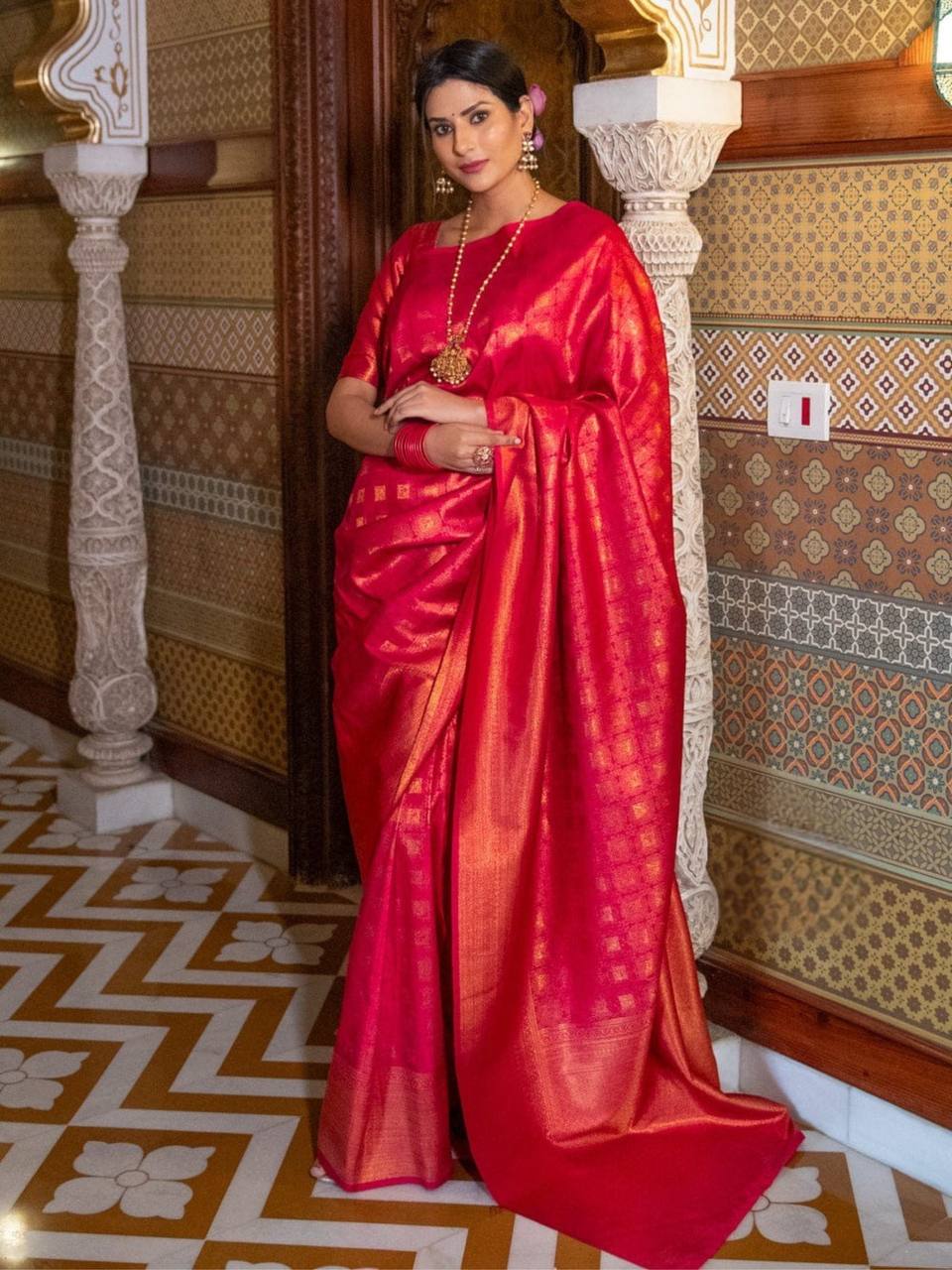 Luxurious Handcrafted Traditional Saree - RANI PINK