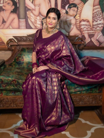 Luxurious Handcrafted Traditional Saree - WINE