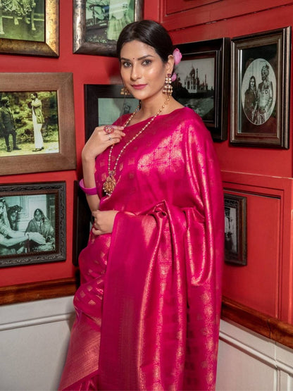 Luxurious Handcrafted Traditional Saree - DARK PINK