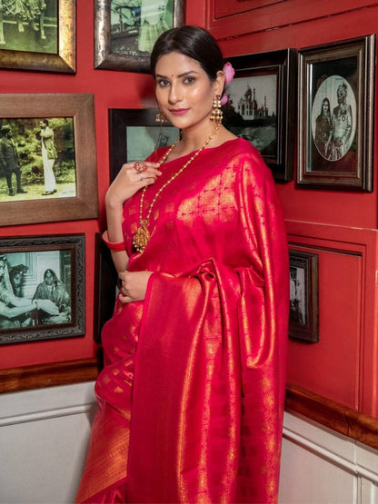 Luxurious Handcrafted Traditional Saree - RANI PINK