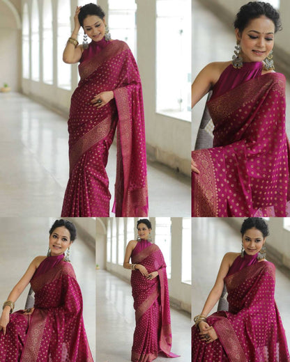 Premium Soft Silk Polka Dot Saree Collection with Rich Zari Border – Festive & Wedding Wear - RANI PINK