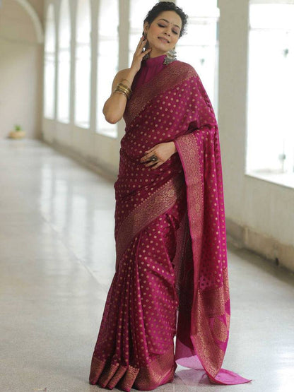 Premium Soft Silk Polka Dot Saree Collection with Rich Zari Border – Festive & Wedding Wear - RANI PINK