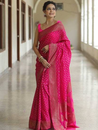 Premium Soft Silk Polka Dot Saree Collection with Rich Zari Border – Festive & Wedding Wear - MAGENTA
