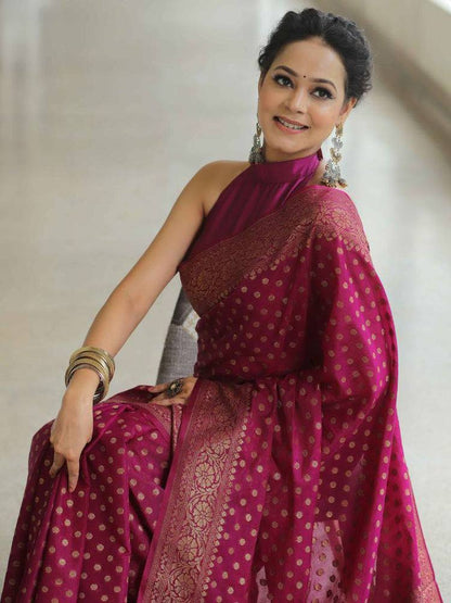 Premium Soft Silk Polka Dot Saree Collection with Rich Zari Border – Festive & Wedding Wear - RANI PINK