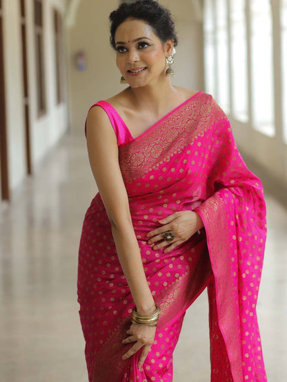 Premium Soft Silk Polka Dot Saree Collection with Rich Zari Border – Festive & Wedding Wear - MAGENTA