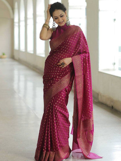Premium Soft Silk Polka Dot Saree Collection with Rich Zari Border – Festive & Wedding Wear - RANI PINK