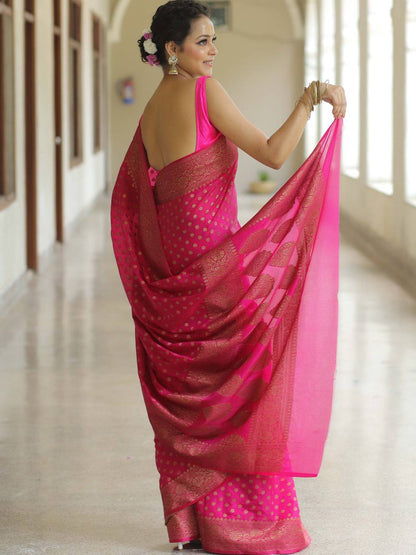 Premium Soft Silk Polka Dot Saree Collection with Rich Zari Border – Festive & Wedding Wear - MAGENTA